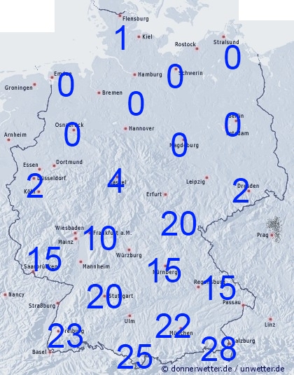 Niederschlagssummen in Liter pro Quadratmeter